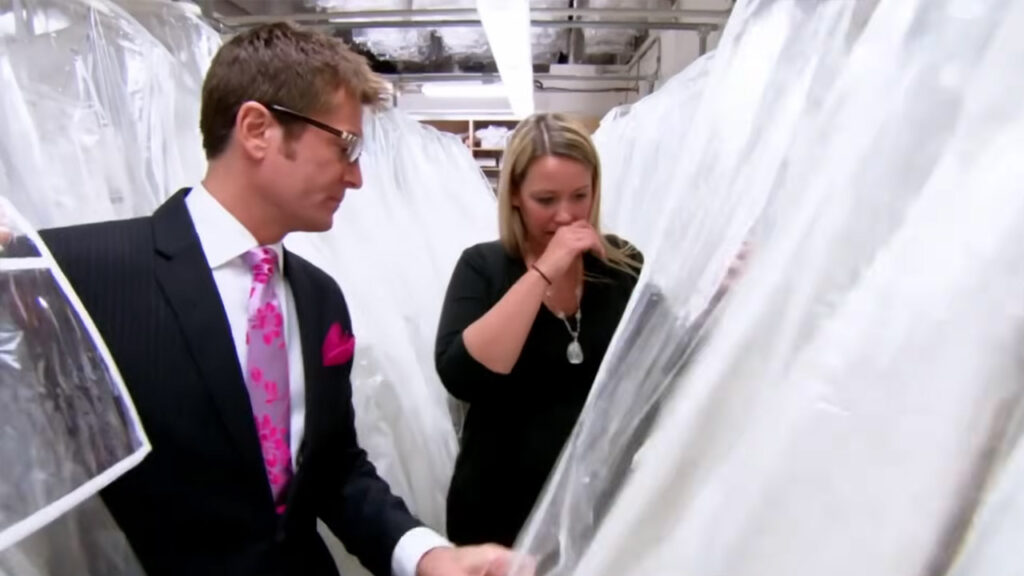 Bridal consultant Randy Fenoli critiques the heavy silhouette of a designer wedding dress.
