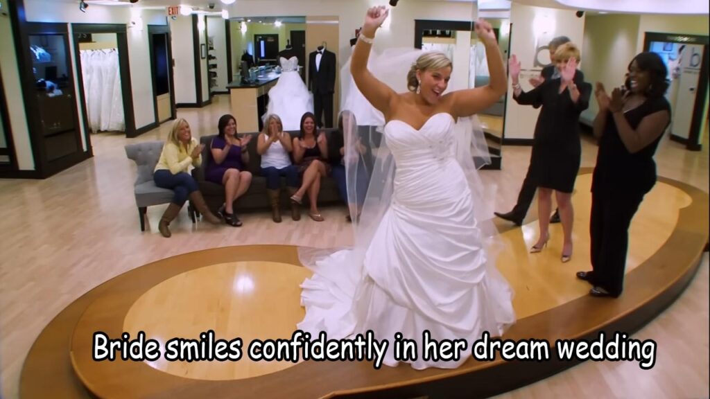 Bride Heather smiles confidently in her dream wedding dress after being body shamed