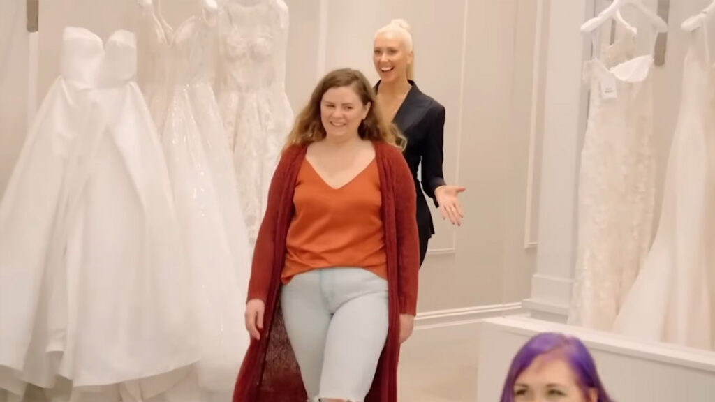 Bride Amber feels confident wearing a luxury bridal jumpsuit instead of a wedding dress