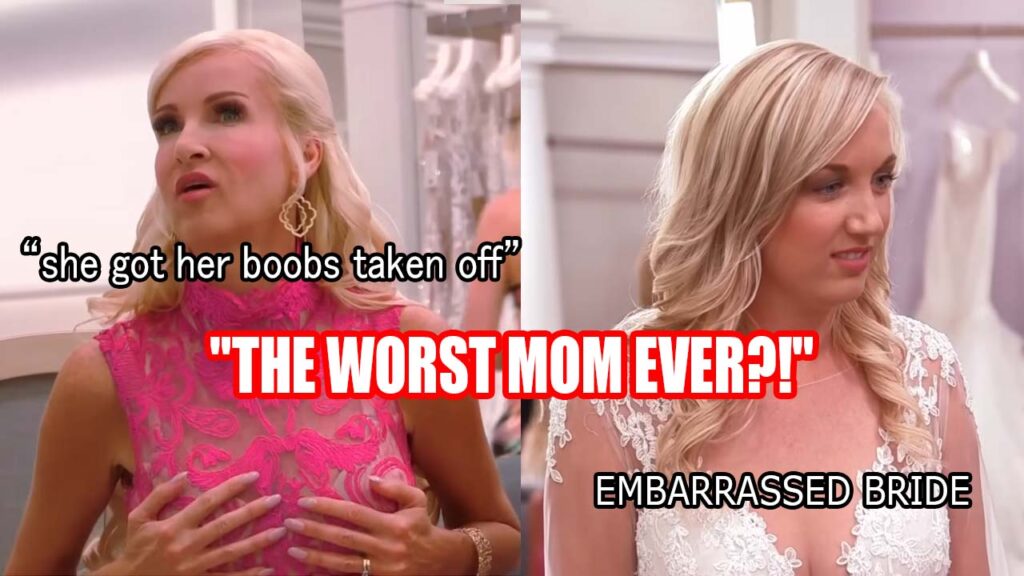 Embarrassed bride Courtney reacts as her mom exposes her secret surgery on national television