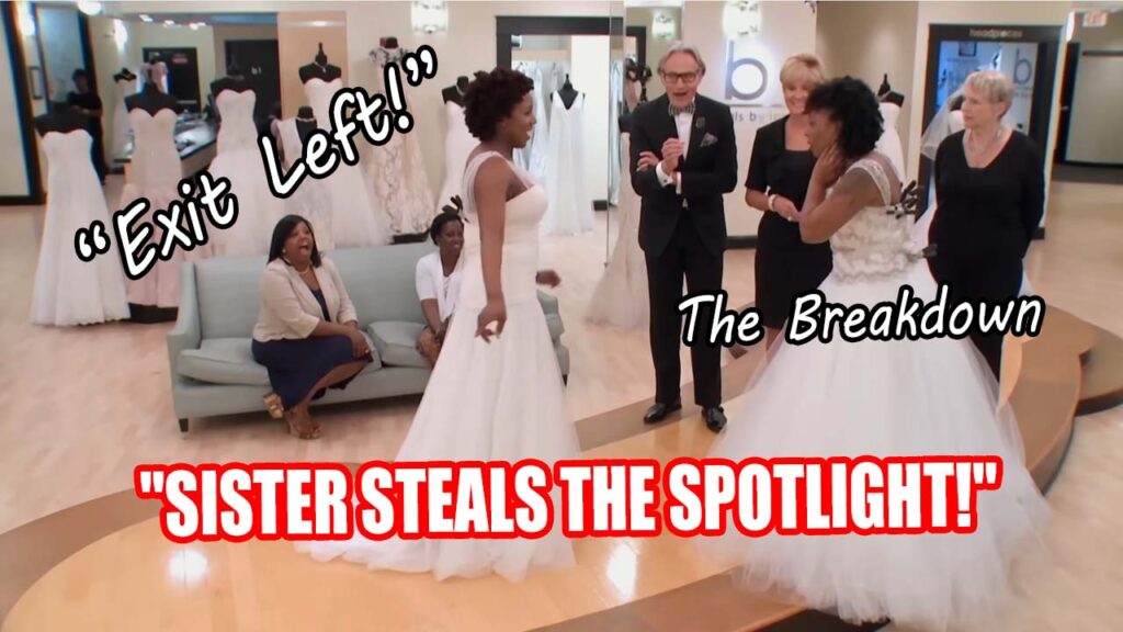 Jealous sister Shamara sneaks off to try on dresses during a bridal appointment at Kleinfeld