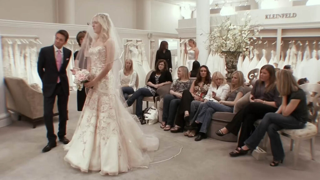 Tiffany saying yes to her pink floral wedding dress