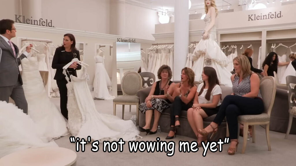 Mother-in-law Tina rejects all luxury wedding dresses during a Kleinfeld fitting