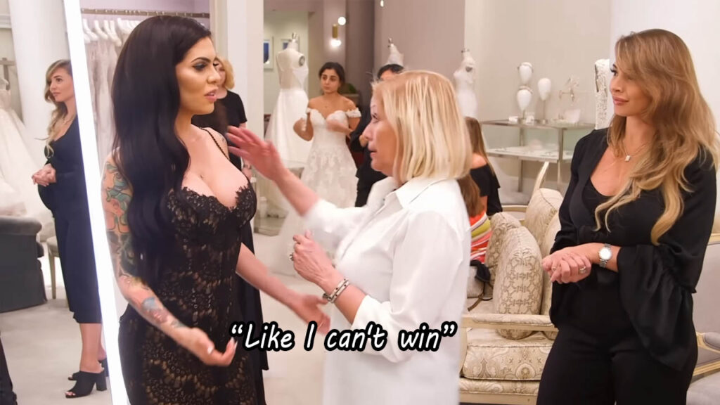 Crying mother of the bride causing drama over a black wedding dress.