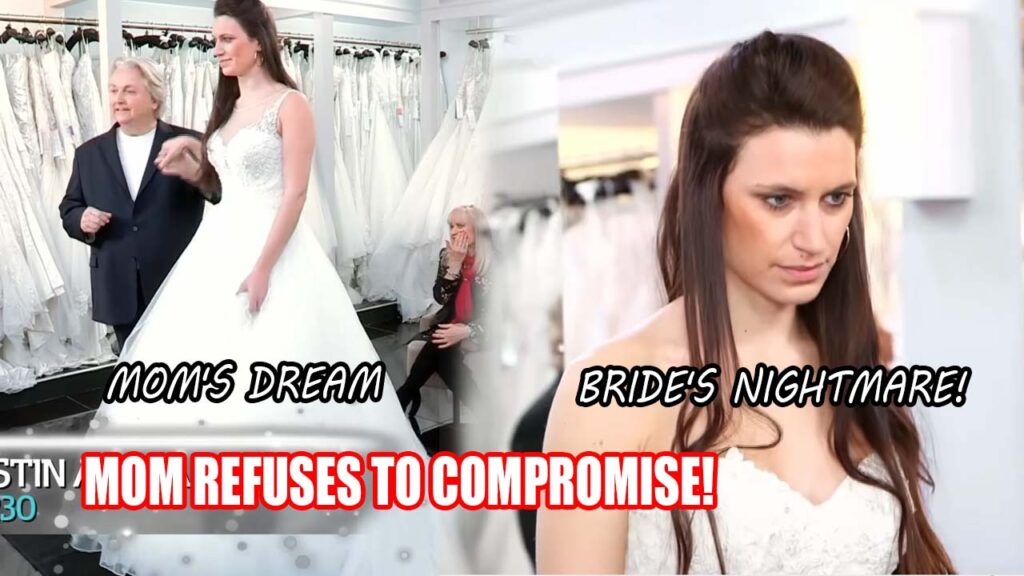 Mother projecting her own dream wedding dress onto her daughter during a bridal fitting.