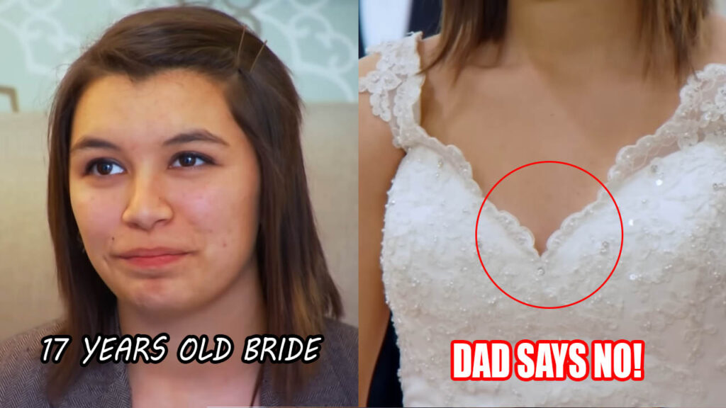 Young 17-year-old bride Kara Cosby wedding dress shopping at a bridal salon.